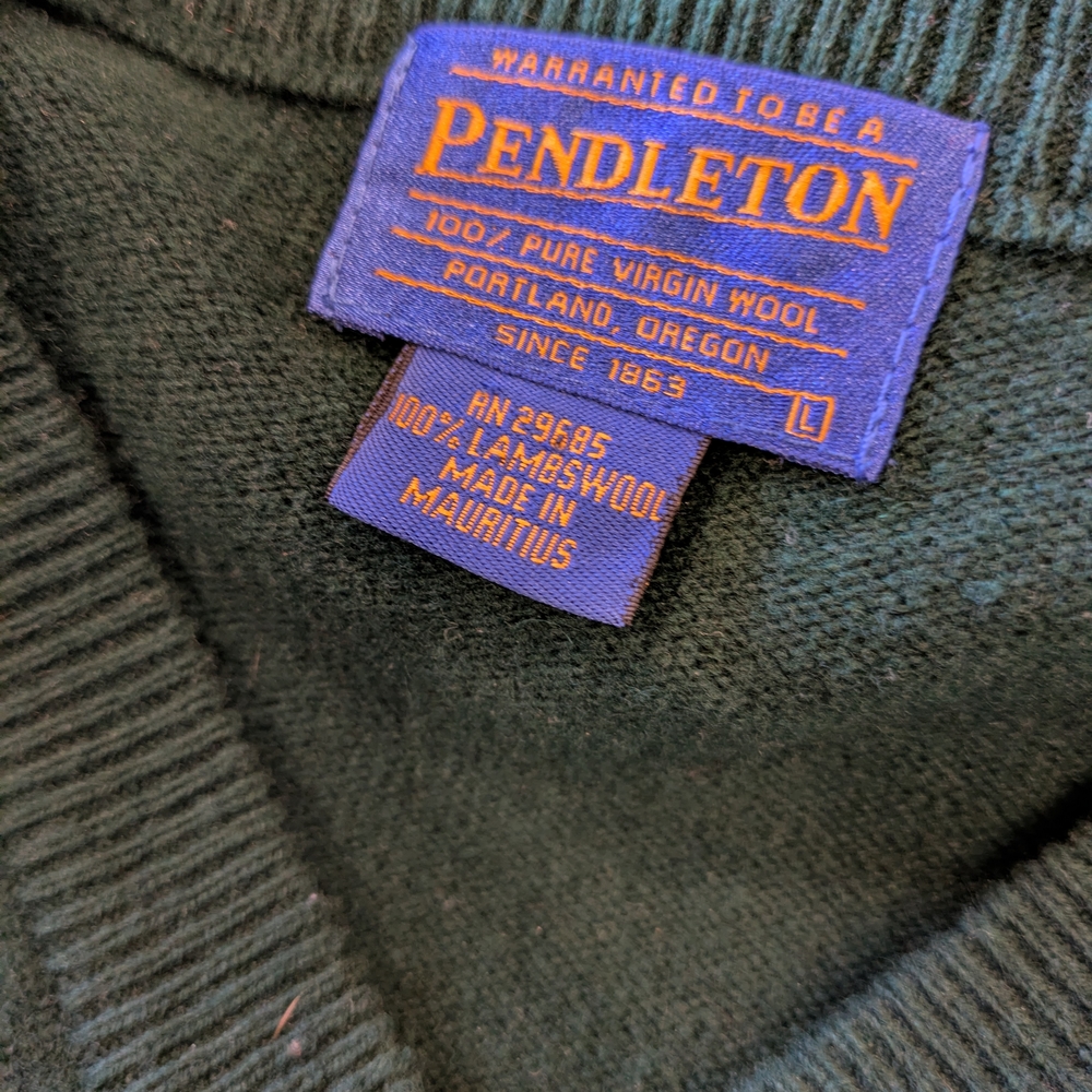 Pendleton 100% Lambswool V-Neck Sweater Green Siz… - image 5